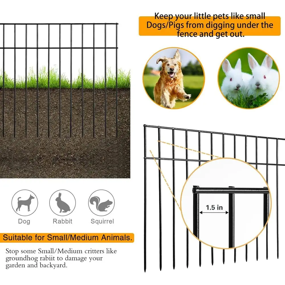 10 عبوات من سياج الحديقة تحت الأرض سعة 24 لتر × 15 ساعة للحيوانات الأليفة، ألواح سياج معدنية سوداء مع أوتاد أرضية، طول إجمالي 20 قدمًا. #2