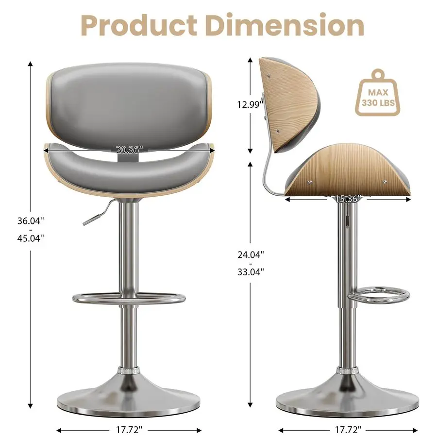 

Набор из 3 стульев, поворотные барные стулья из гнутой древесины, барный стул с обивкой из искусственной кожи, спинкой и подставкой для ног для бара,