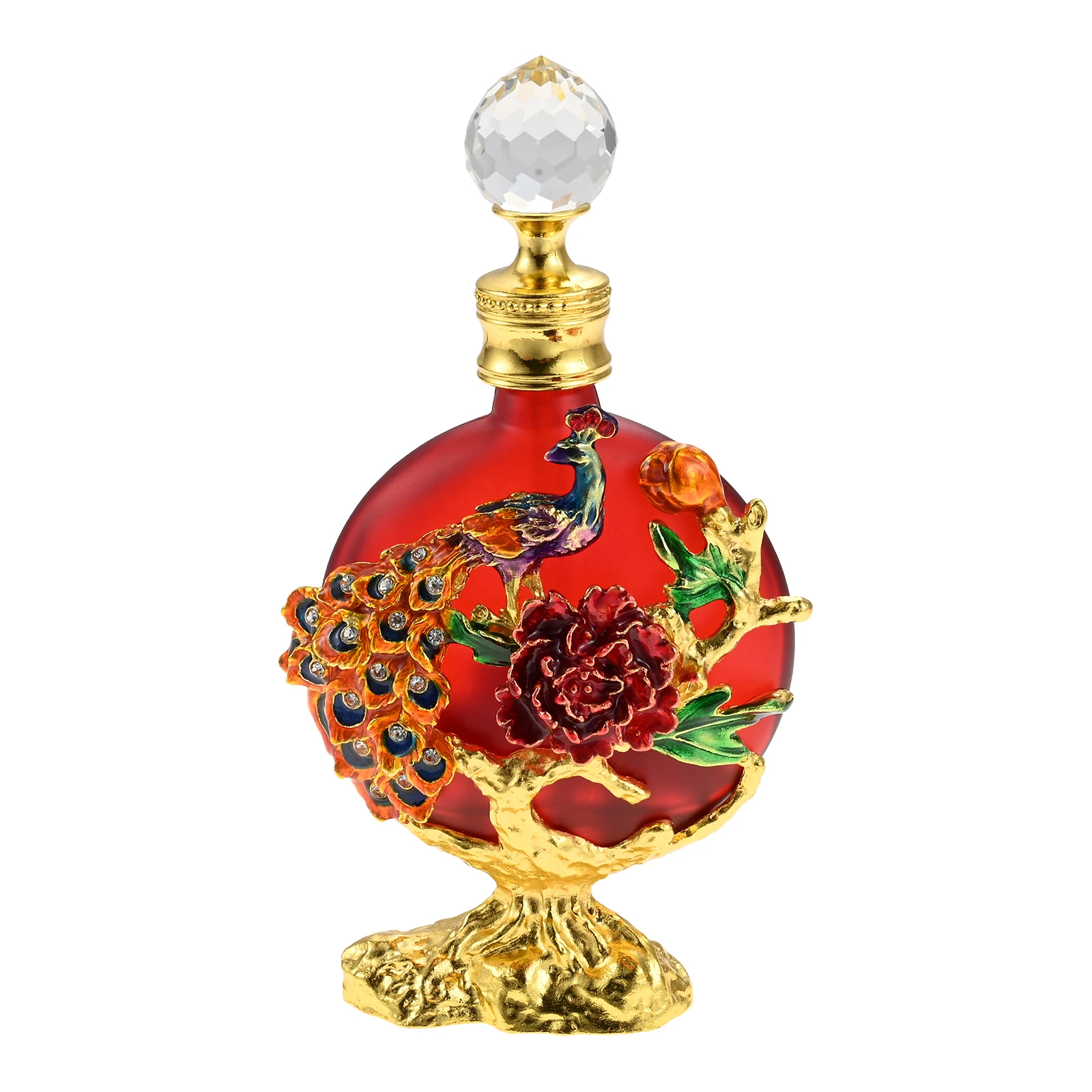 Perfume Fragrance Lotion - ขวดน้ําหอมเปล่าเคลือบนกยูงดอกไม้ฐานทองเพชรรูปร่างฝาปิด 30ml เติมโคโลญจน์น้ําหอมโลชั่น Toner น้ํามันหอมระเหย
