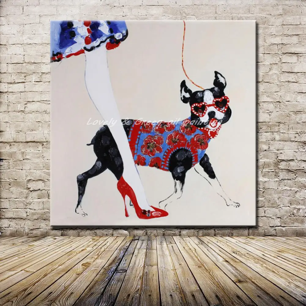 

Mintura Hand Made Cartoon Animal Dog And Girl Decorative Pictures Modern Abstract Canvas,Oil Paintings Wall Art,For Home Bedroom