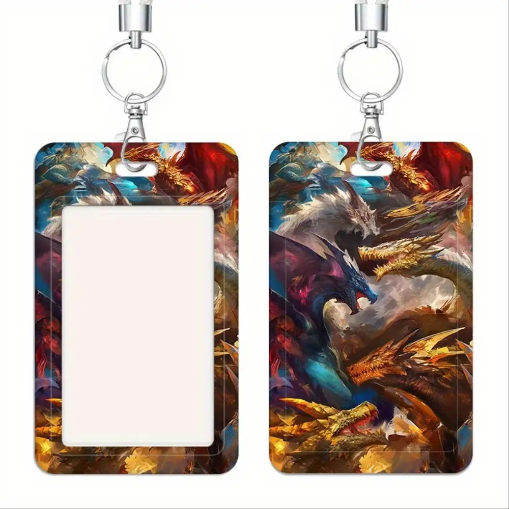 Dragon Design ID Card Holder Plastic Badge Cover Holds 2 Cards For Medical Staff Student Bank Access Card