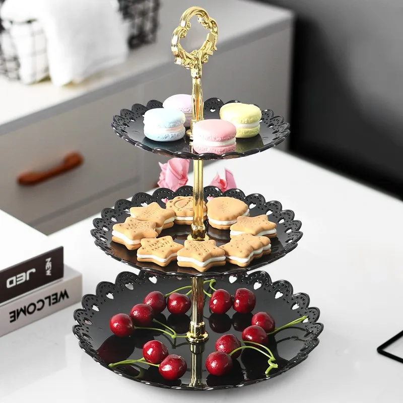 New high-end European-style fruit plate three-layer candy plate birthday party cake stand wedding afternoon tea snack cake tray