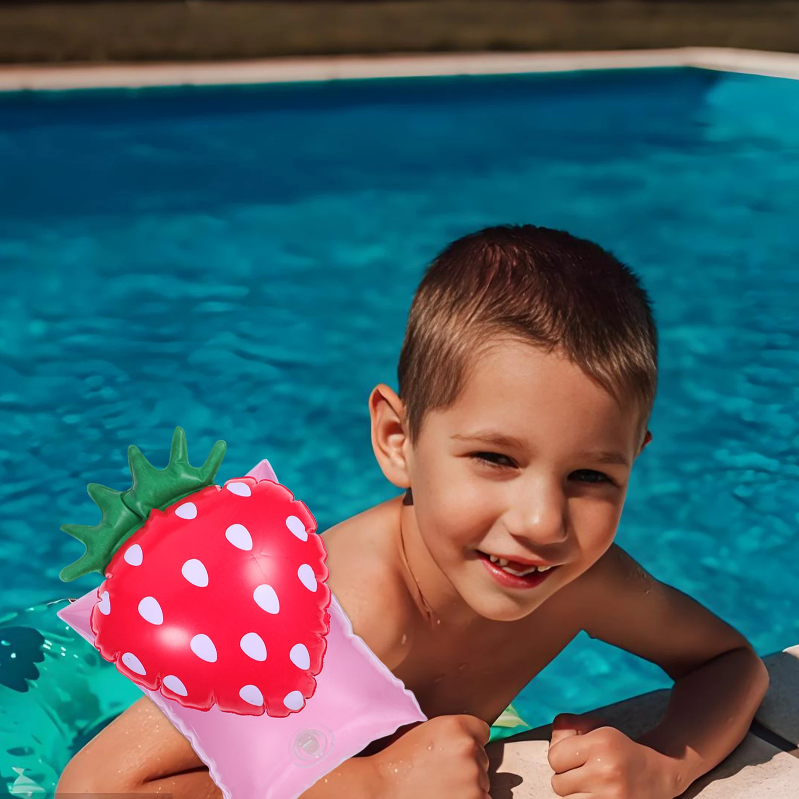 

Child Inflatable Swim Arm Bands Kids Pool Safety Training Arm Floaties Soft Waterproof Plastic Strawberry Design