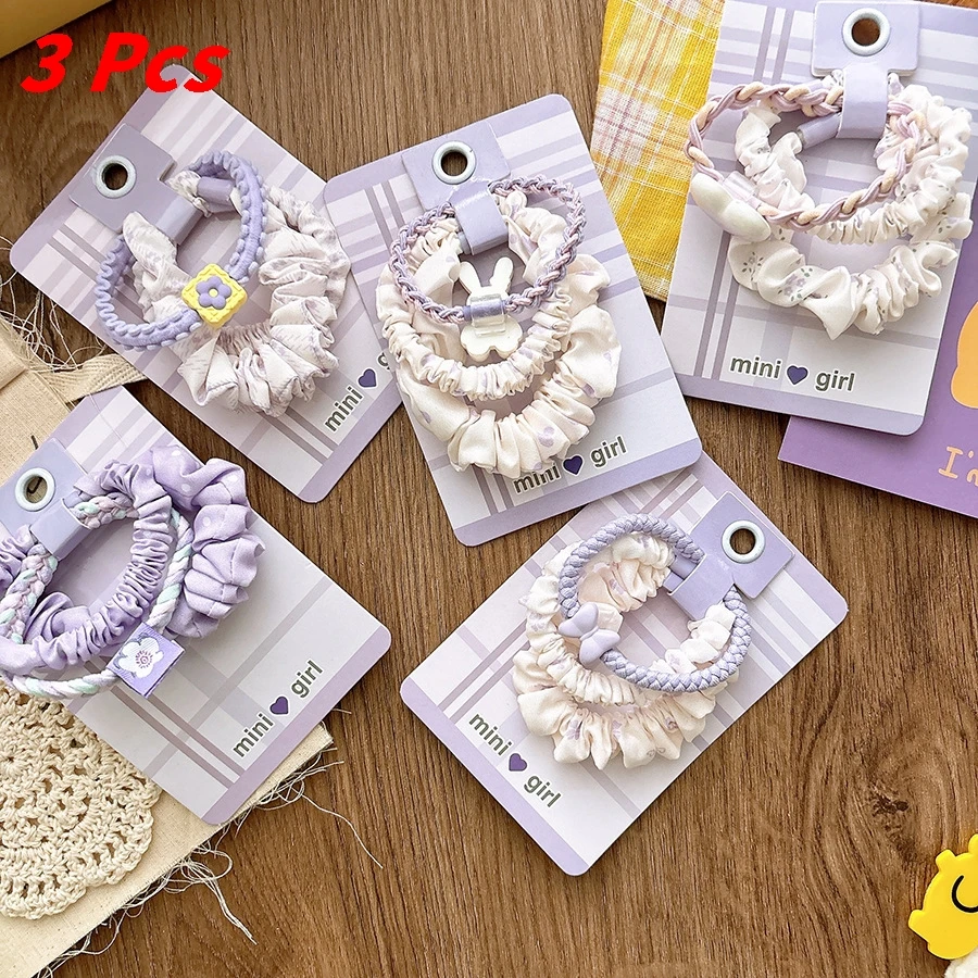3-teiliges Haargummis-Set für Kinder, koreanisch, lila, süß, sanft, elegant, hohe Elastizität, Haargummis, niedlicher Kawaii-Haarschmuck