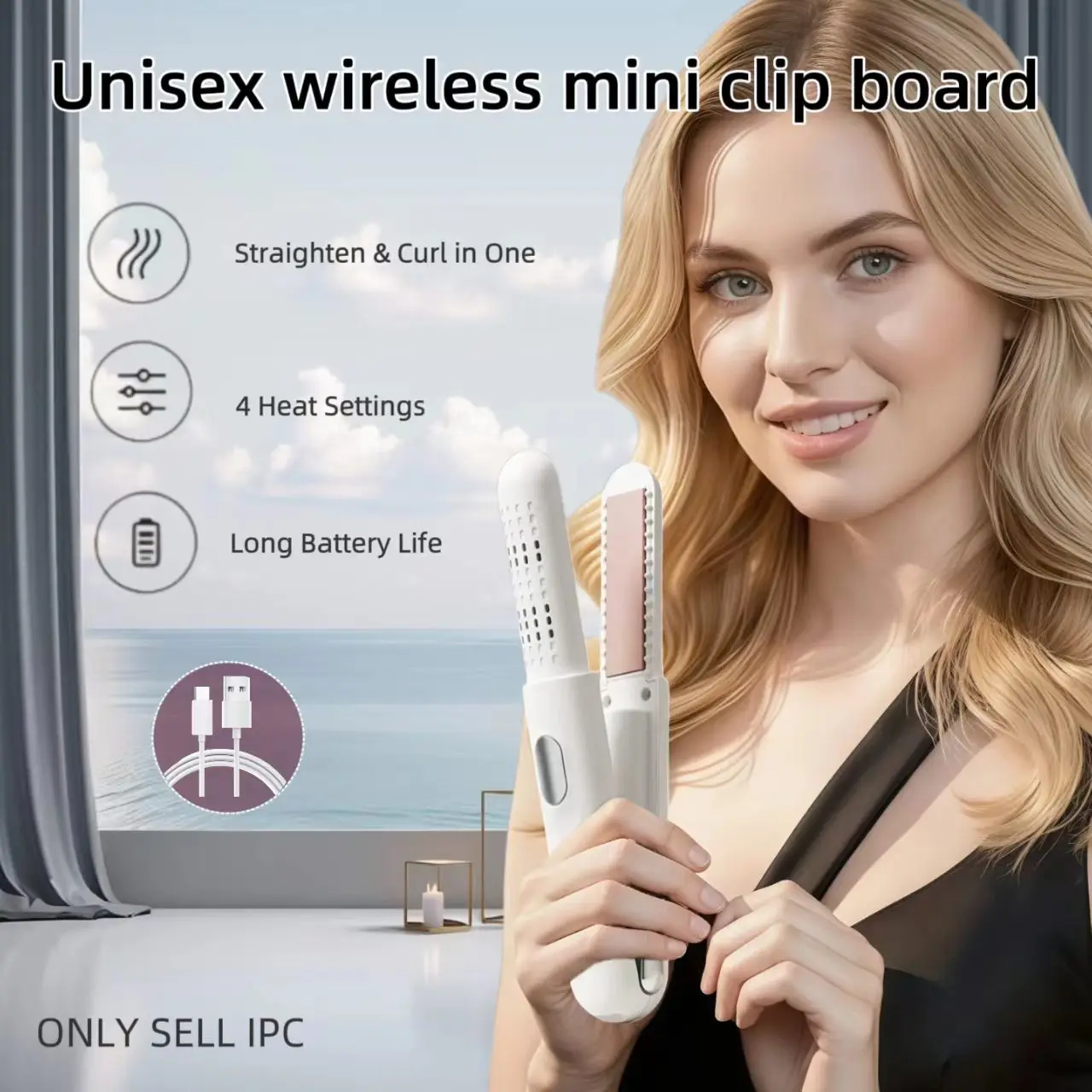 Mini negative ion wireless clamp, two-piece straight hair curler, portable compact female travel styling tool
