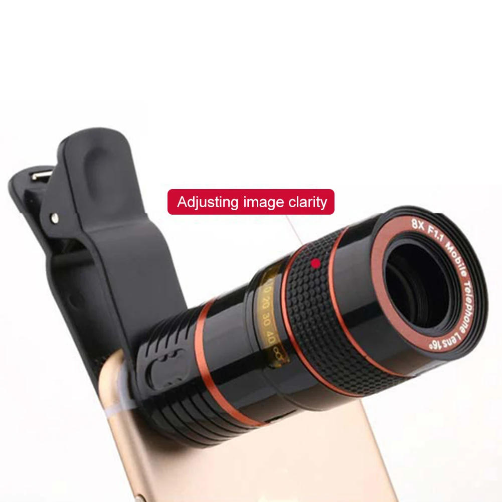 Clip- 8x Lens Black Shell Effects Photography Lens Adjustable Focal Length High Magnification for Outdoor Camping Accessories