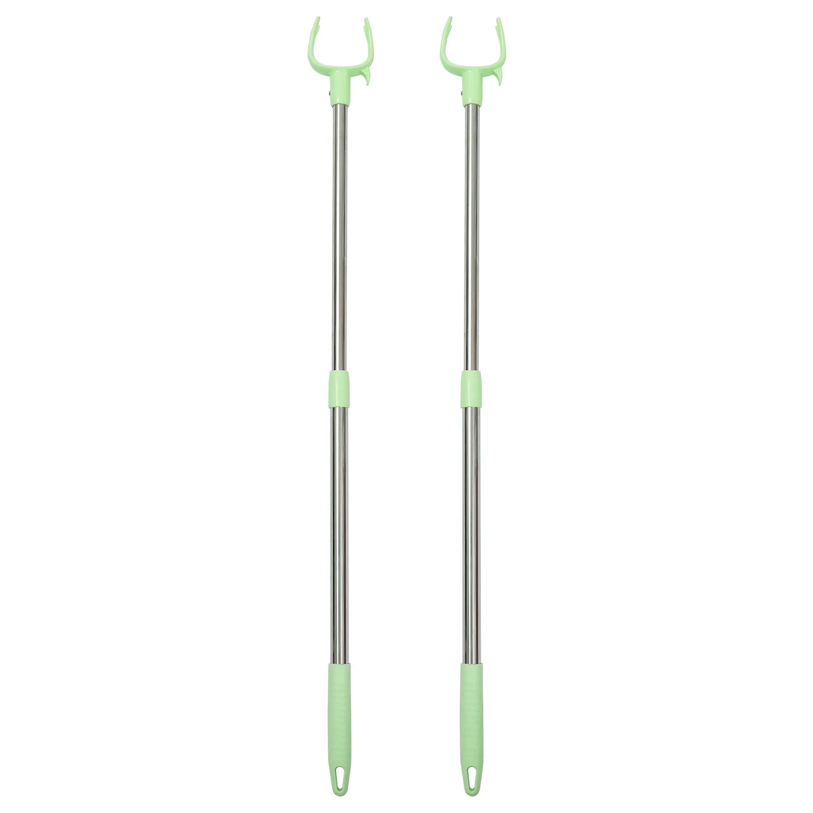 

2Pcs Telescopic Clothes Drying Rack Fork Design Laundry Rod Green Retractable Home Storage Solution Strong Capacity