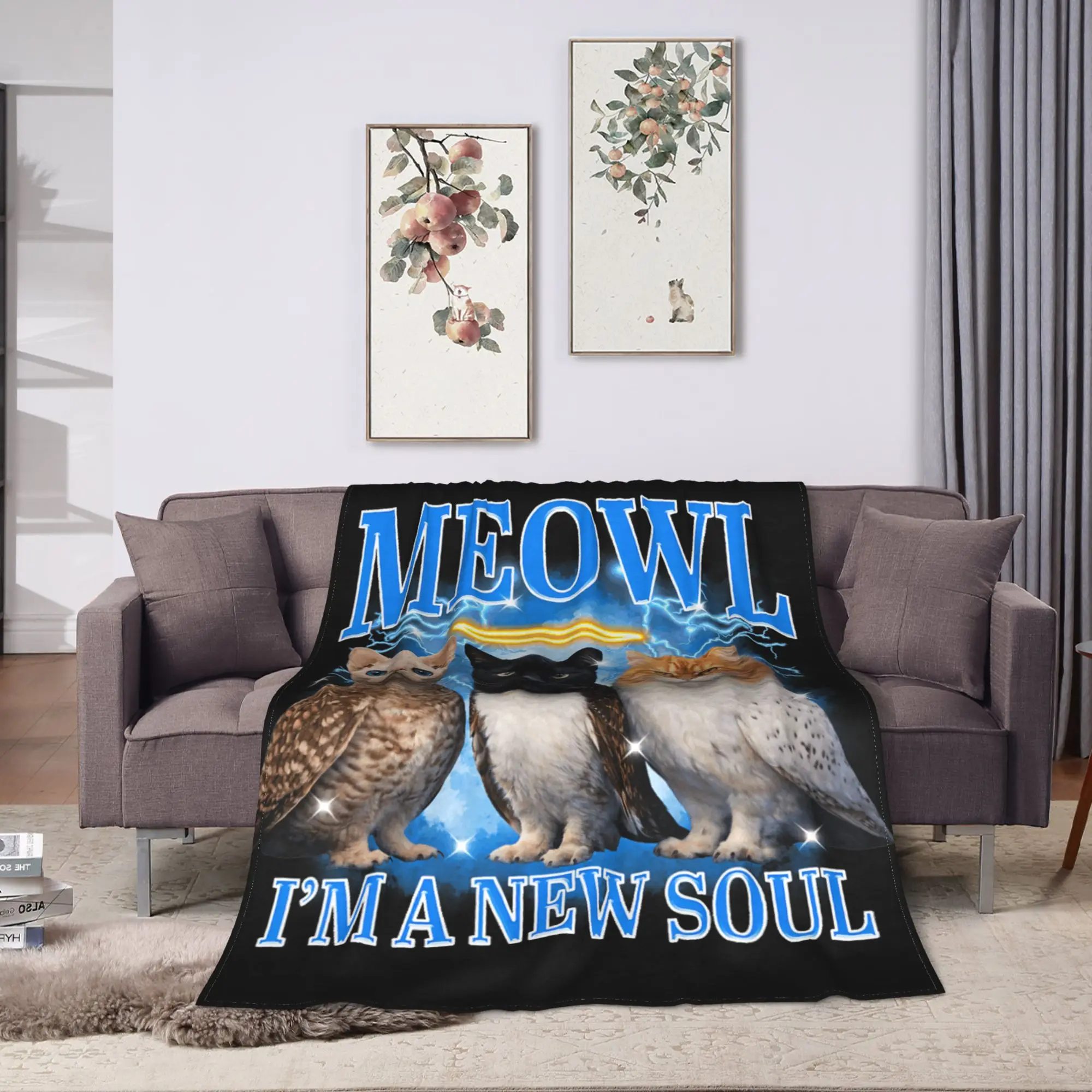 Meowl I'm A New Soul Cat Owl Meme Sarcasm Gen Z Super Warm Blanket  Boy Girl Plush Throw Blanket Pattern Home Decor