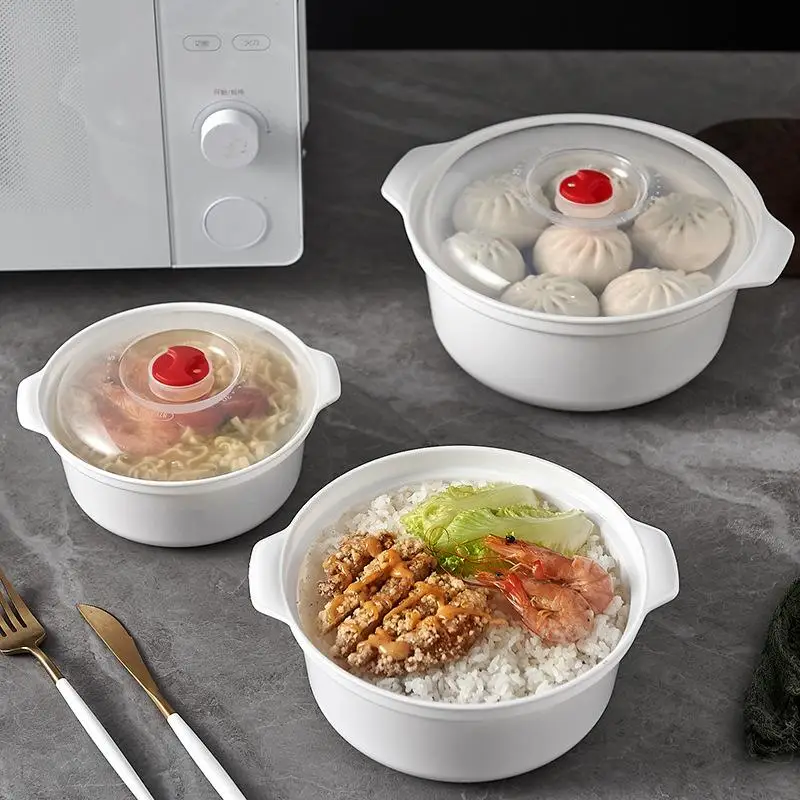 Food Grade Microwave Heating Box With Lid Soup Rice Steamed Bun Cooking Kitchen Container