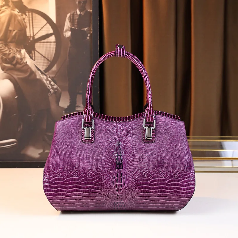 Alligator Pattern Women Leather Handbags High Quality Purple Ladies Tote Bag Luxury Crocodile Pu Leather ShoulderBags