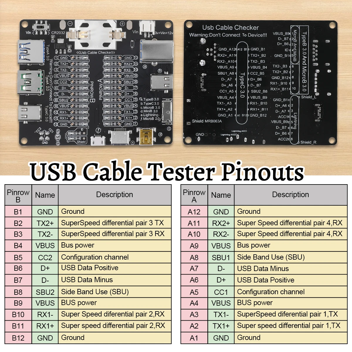 PCB Data Line Test Board Tool For Usb Line With Short Circuit On-Off Switch And Led Indicators Without Shell