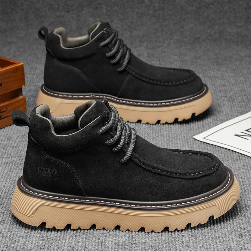 Autumn Men's Luxury Suede Leather Casual Shoes Classic Retro Outdoor Sports Leisure Shoes British Low-Top Loafers Soft Men Boots