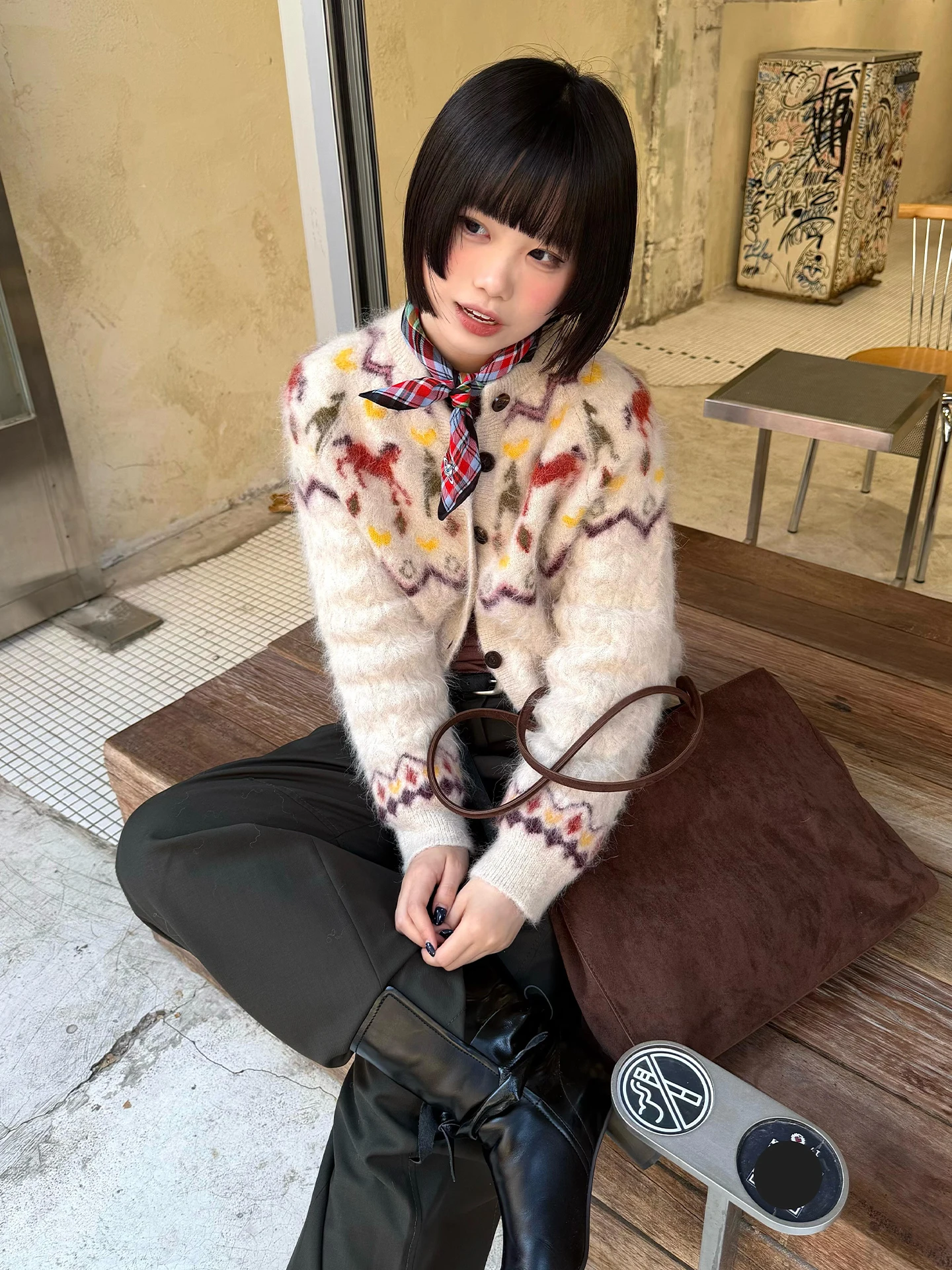 

Ретро-кардиган из вязаного трикотажа для женщин, осенне-зимний, модный, с мелким узором интарсия, открытый, для создания новогоднего образа