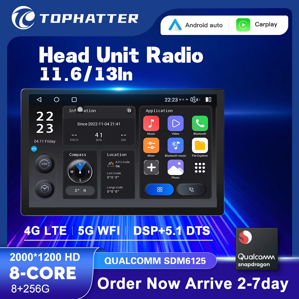 

13inch Universal Car Radio CarPlay Android Auto Qualcomm Snapdragon Multimedia Android14 2K Screen Navi head unit 5.1DTS player