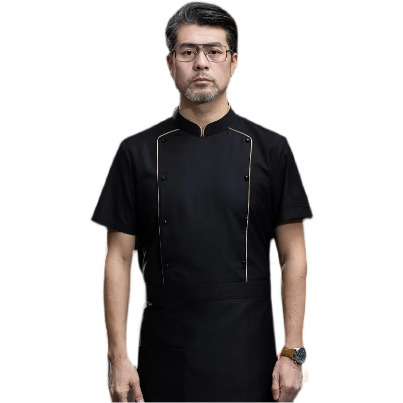 Salopette de chef à boutons de style chinois pour hommes, manches courtes, vêtements de printemps et d'été attribuables, hôtel, restaurant chinois, chef de cuisine