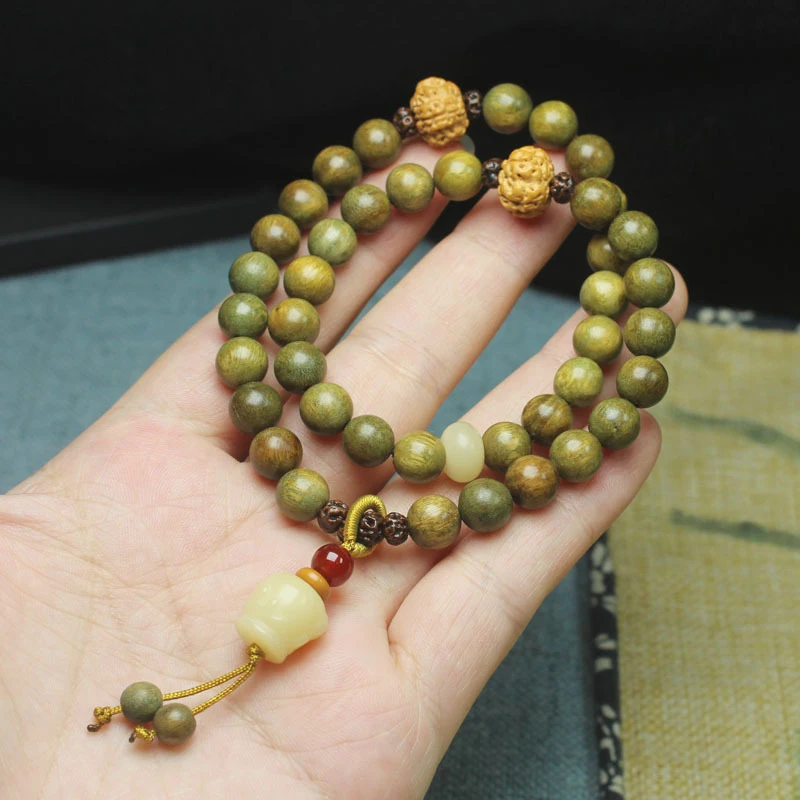 Green Sandalwood 8mm Double-Layer Bracelet with Milk Can Pendant, Unisex Decorative Jewelry 4