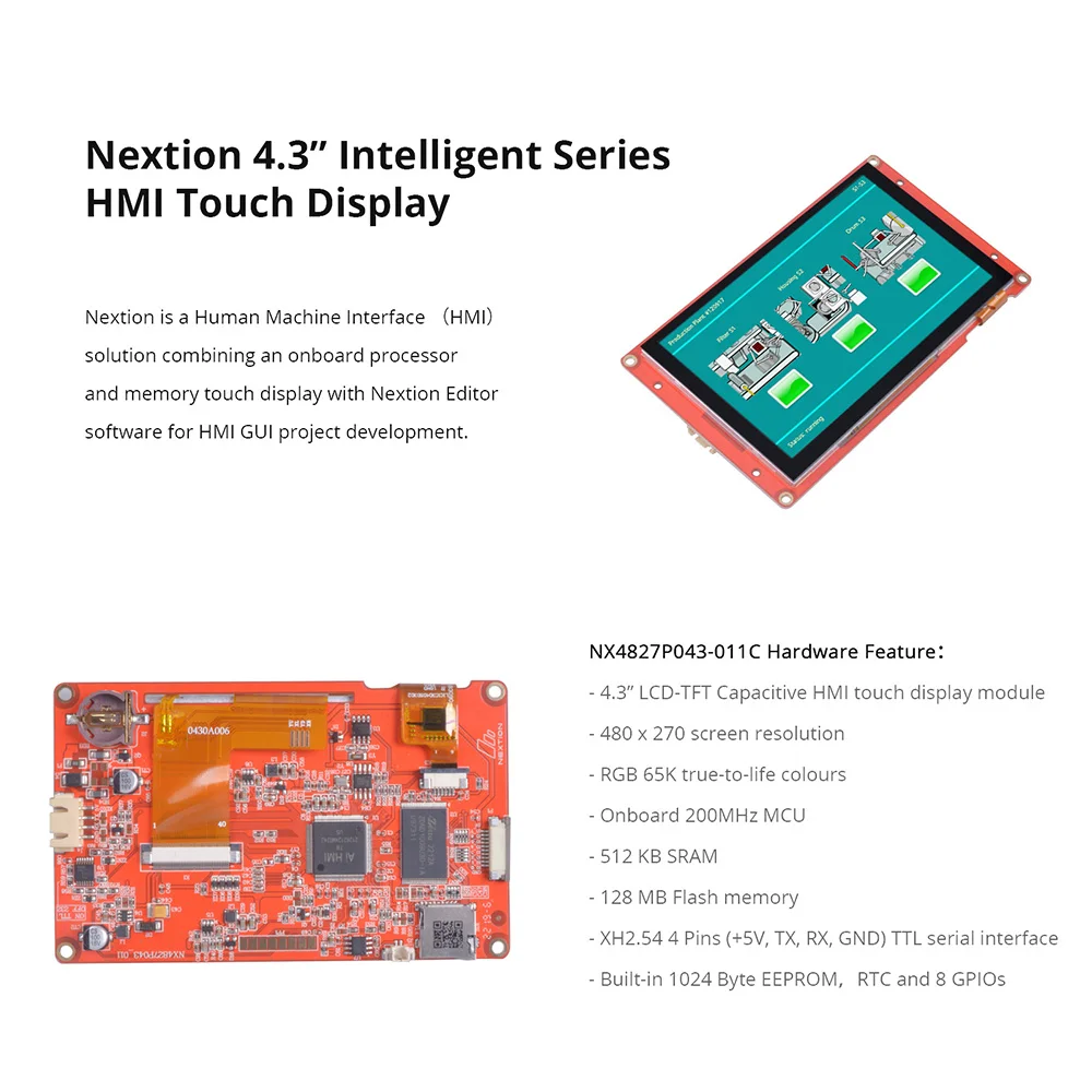 NEXTION NX4827P043-011C 4.3 Inch Capacitive HMI Touch Display LCD-TFT Module RGB 65K Color Screen Panel Without Enclosure