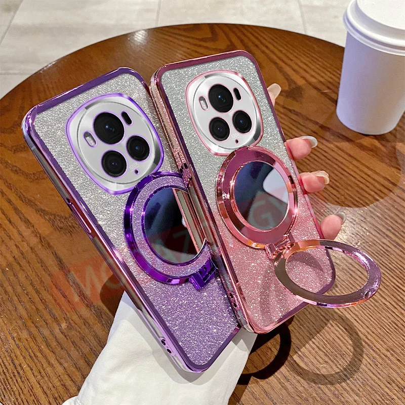 

Для Honor Magic 6 Pro Чехол Мягкий силиконовый гальванический ТПУ мягкий чехол Honor Magic 6Pro чехол для телефона с магнитным кронштейном и зеркалом