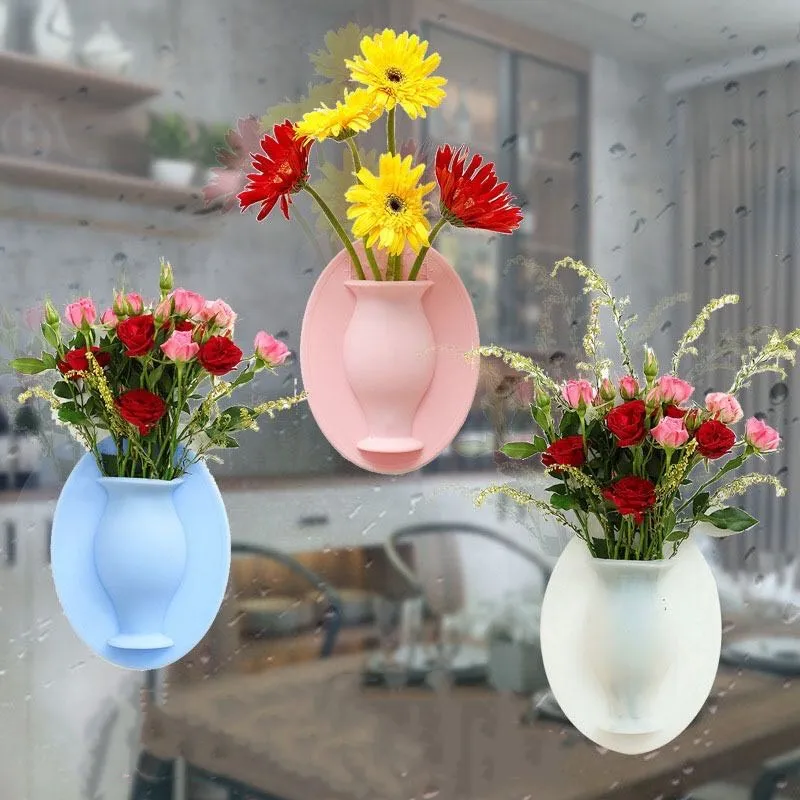 

Magic Silicone Sticky Vase Christmas Decor Wall Hang Fake Flowers Wall Stickers Pot Plant Vases Garden Home Decor