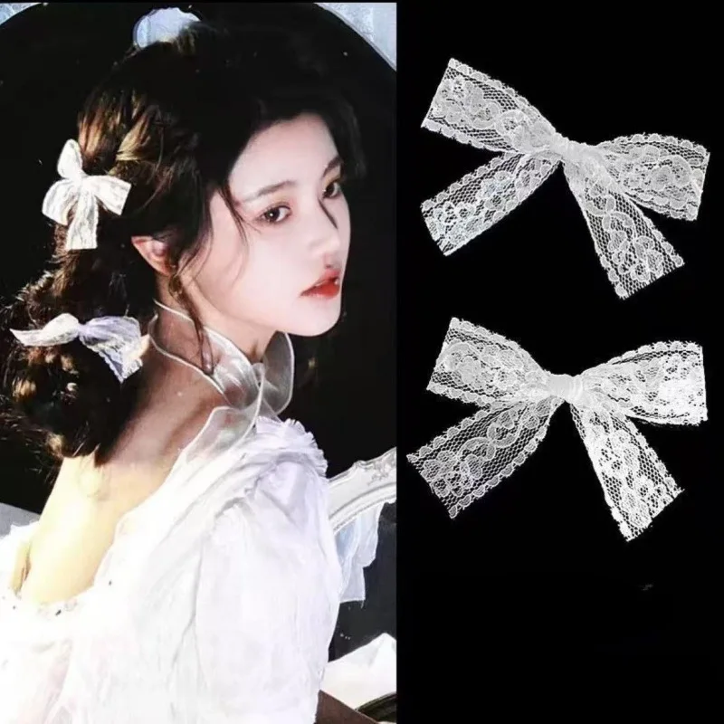 Super Fairy Lolita Hair Clip White Lace Lace Bow Hair Clip Photo Style Hair Accessories Girl Sweet