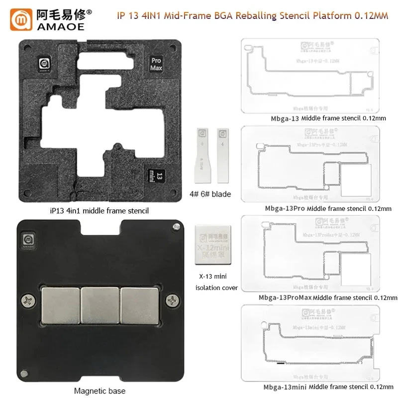 Amaoe Motherboard Mid-Frame BGA Reballing Stencil Kits For iPhone X/11/12/13/14/15/16 Pro MAX Middle Layer Planting Tin Template