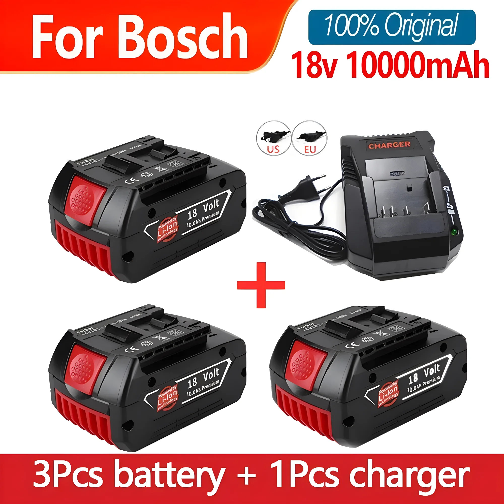 BAT609 Lithium Ion 10000mAh Battery Replacement For Bosch 18V Professional Drill Battery GBA 18V GSR BAT610 BAT618 BAT619 18V