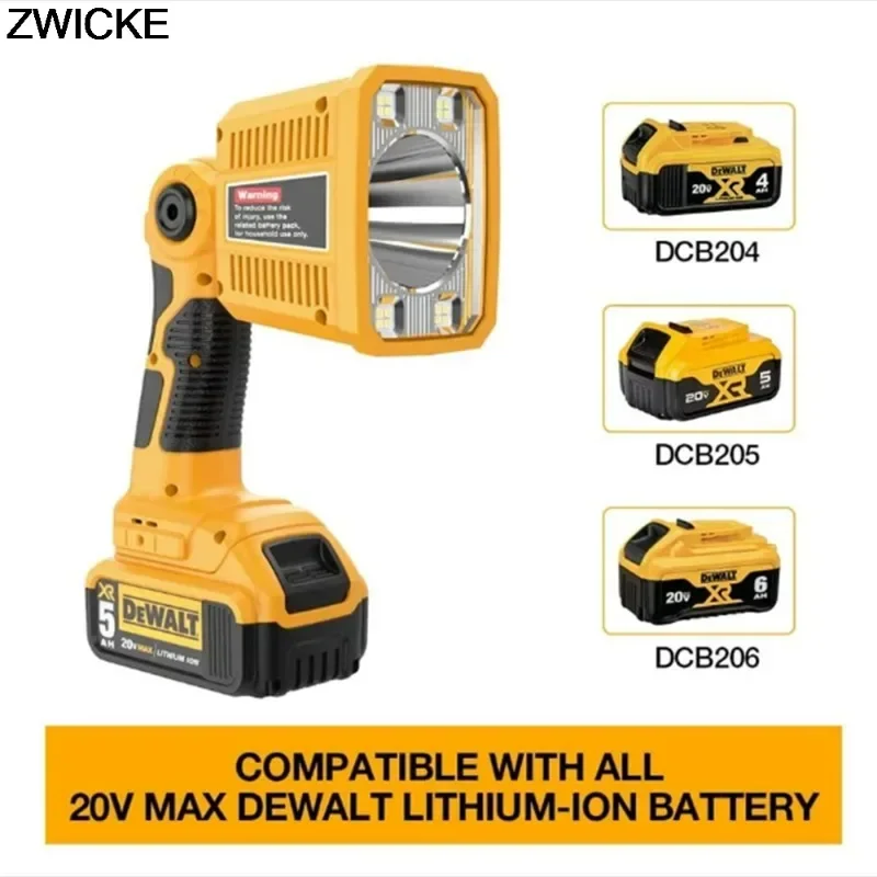 

18W 1250LM Handheld Flashlight Jobsite Light with 110 Degree Pivoting Head LED Work Light for Dewalt 20V MAX Lithium Batteries