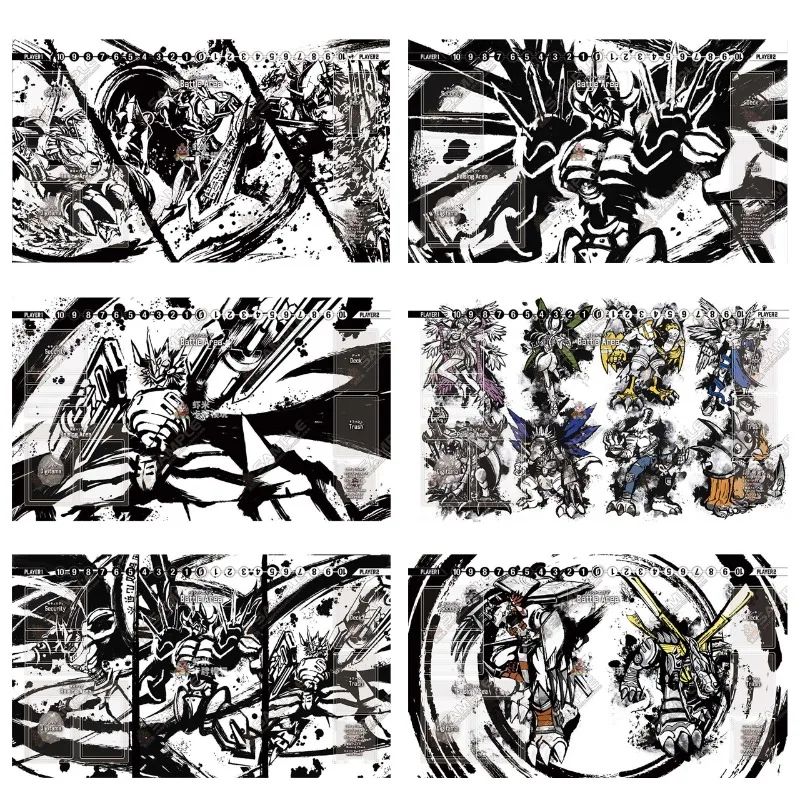 

DTCG Ink Painting Style Digimon 600x350mm Diy Trading Card Playmat Omegamon WarGreymon Card Grid Single Rubber Board Game Mat