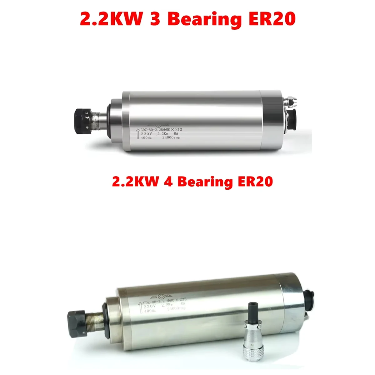 2.2KW Water Cooled Spindle Motor ER20 3 4 Bearing Diameter 80mm GDZ-80-2.2 For CNC Router Engrave Carved