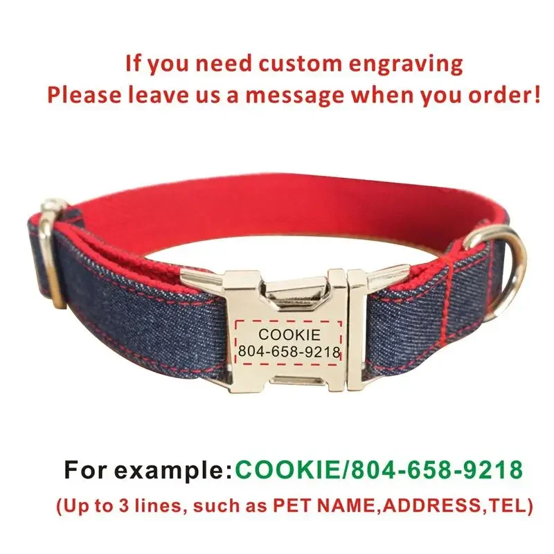 Personalized Dog Collar Customized Pet Collars Free Engraving ID Nameplate Tag Pet Accessory Multi Jean Puppy Collar Leash