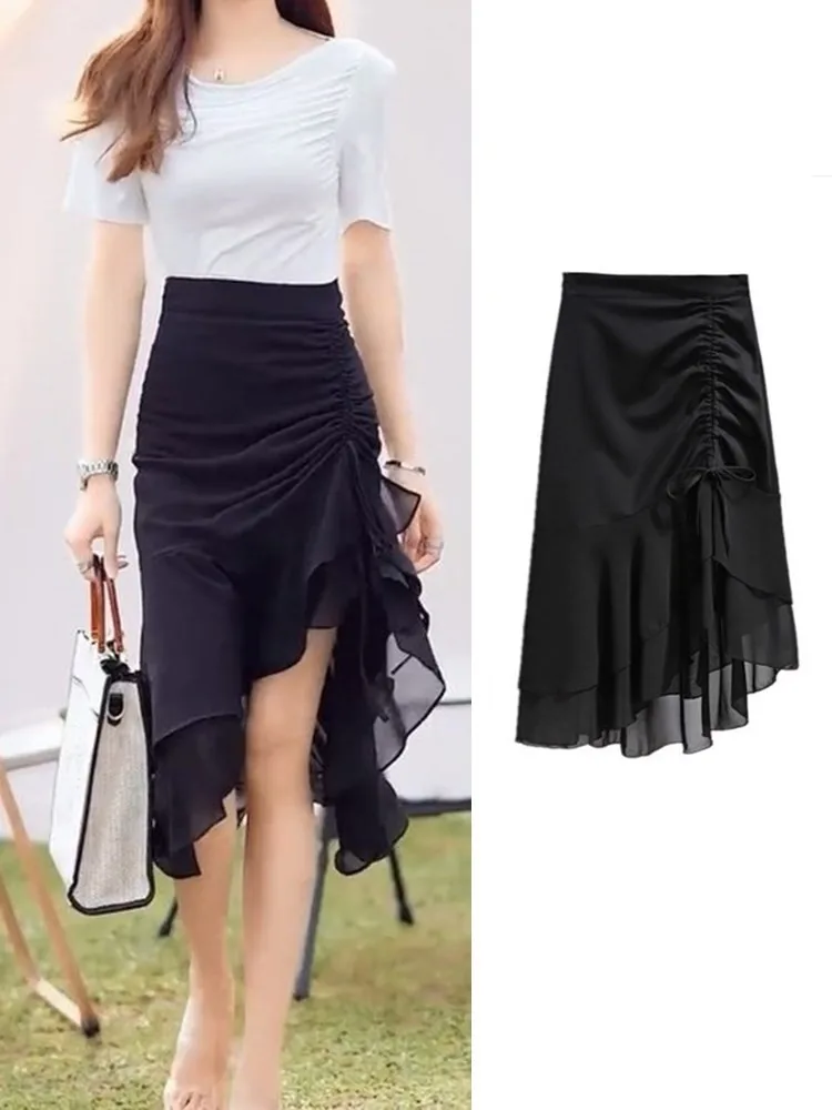 Sheath Fishtail Skirt Summer Mid-Length Slimming High Waist Slim fit Slimming Design Irregular Split Skirt for Women