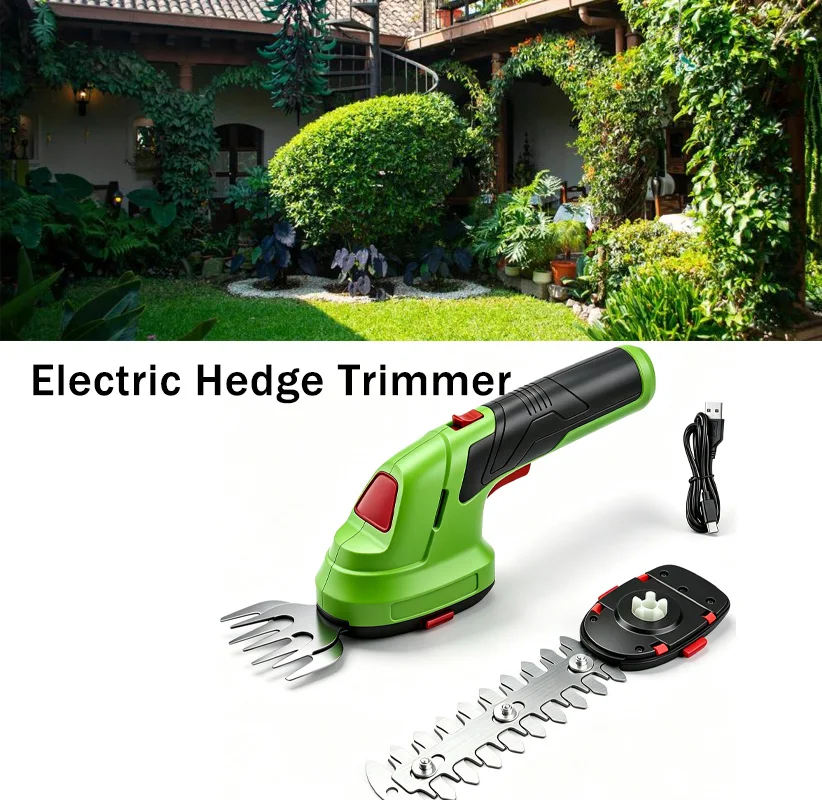 Taille-haie électrique sans fil, machine à couper les arbustes de jardin, taille-herbe et taille-arbustes portatif, avec câble de charge USB, adapté à l'entretien des jardins domestiques, des pelouses