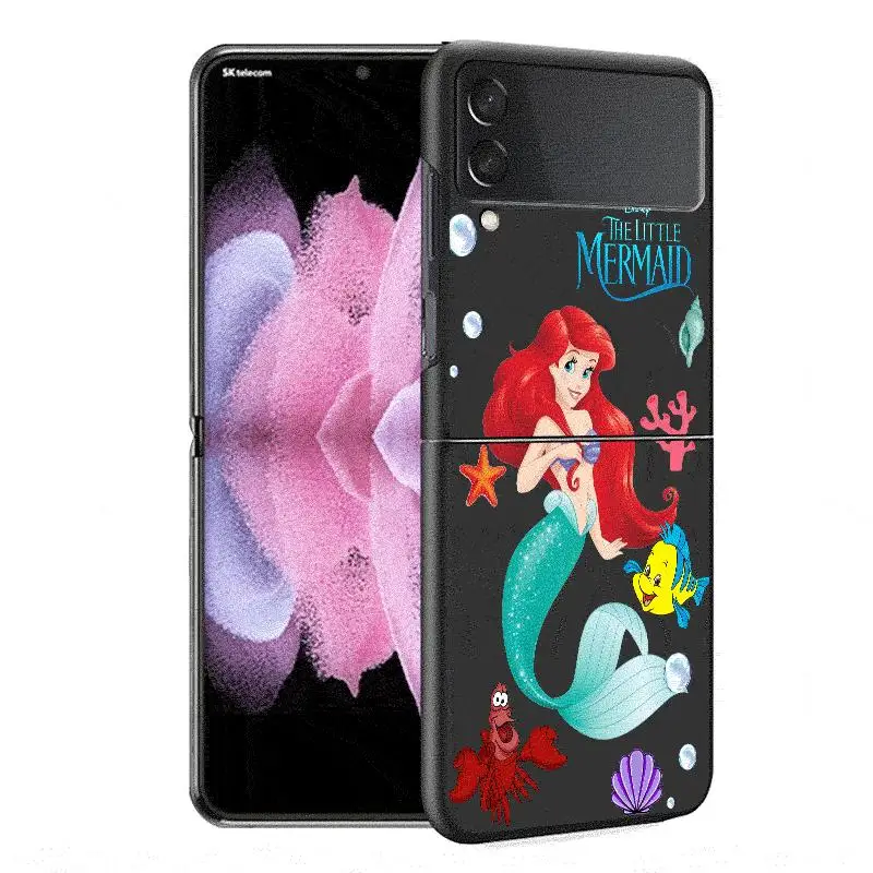 Disney Little Mermaid Ariel Case for Samsung Galaxy Z Flip 4 3 5 5G Flip Shockproof 6.7 Inches Black Hard PC ZFlip 4 Phone Cover