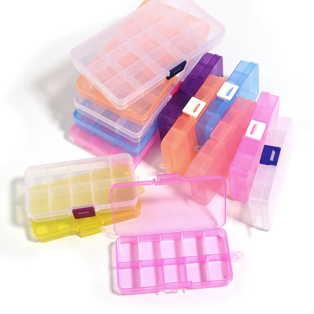 10/15Grids Plastic Jewelry Storage Box Adjustable Square Organizer Boxes For DIY Beads Earrings Bracelet Packaging Display Box