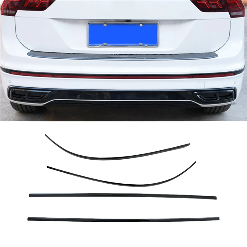 4PCS Car Rear Bumper Trim Exterior Mouldings for VW Tiguan L 2022 2023 Auto Accessories Back Lip Protection Glossy Black