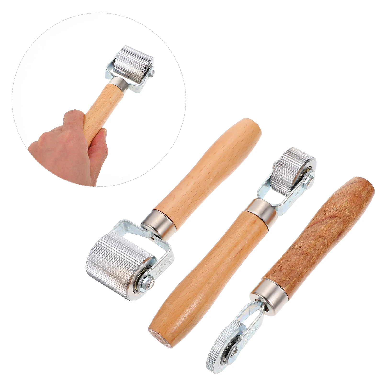 

3Pcs Car Tire Repair Tool Wood Handle Rollers High Hardness Pressing Wheels for Tire Patch Compaction Wooden Handle Rollers