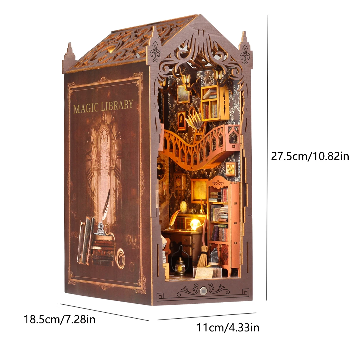 Magic Book Stand Bookshelf Set Miniature Assembly Model Building Dollhouse DIY Handmade Toy Set, Wooden Crafts Birthday Gift