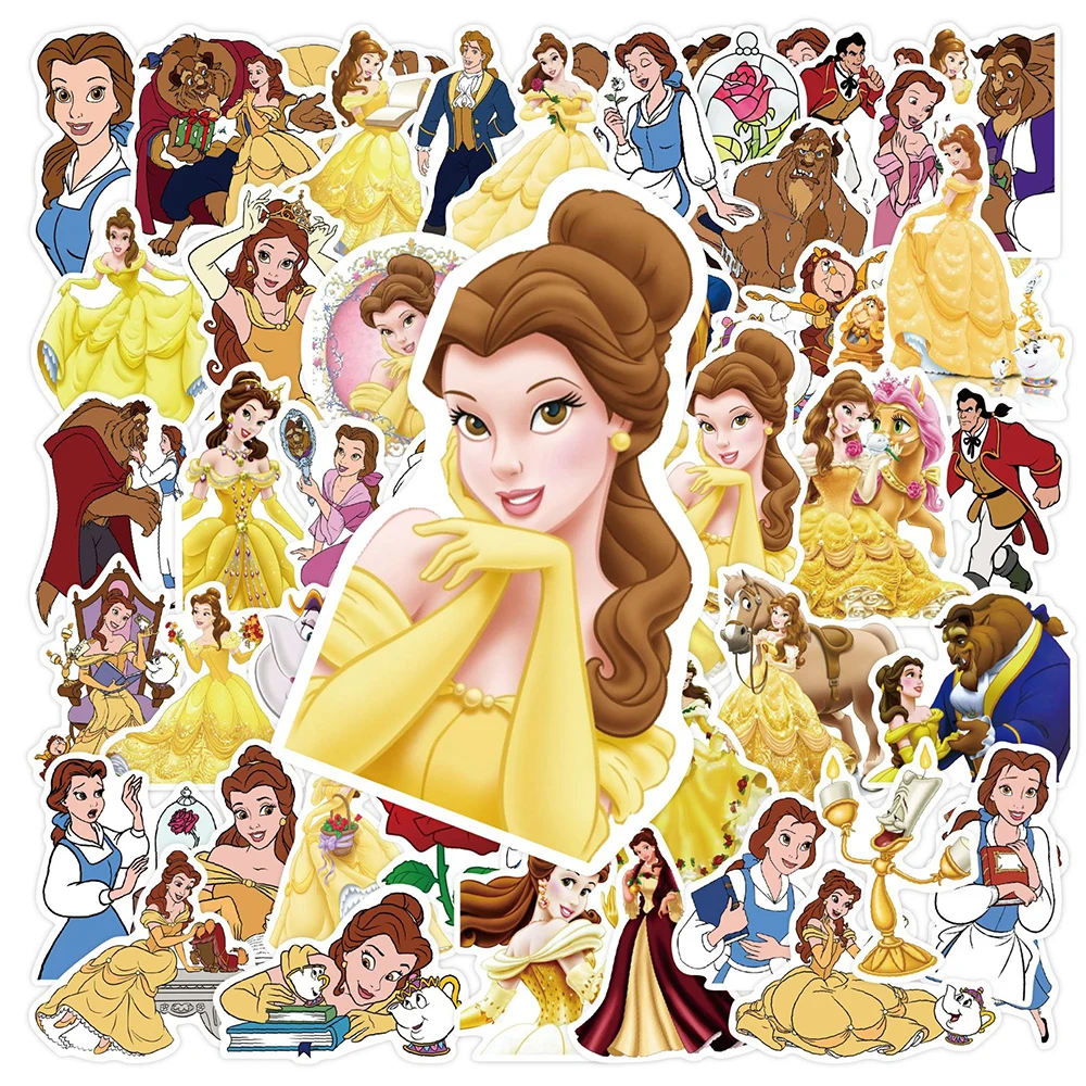 Pegatinas de princesa Disney de La Bella y La Bestia para niños, calcomanía de dibujos animados para monopatín, equipaje, teléfono, bicicleta,