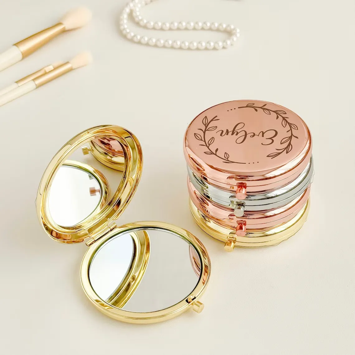 5pcs Personalized Makeup Mirror Mini Pocket Cosmetic Compact Portable Mirrors Dual Sides Cosmetic Makeup Mirror Gifts for Her