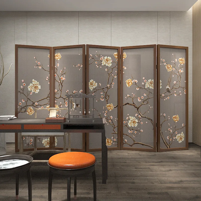 New Chinese screen partition simple living room mobile home classical folding cover tea room decoration office folding screen