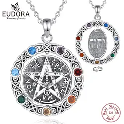 Eudora Original 925 Sterling Silver Pentagram Necklace for Women Man 7 Color Chakra Star Tetragrammaton Pendant rotatable Gift