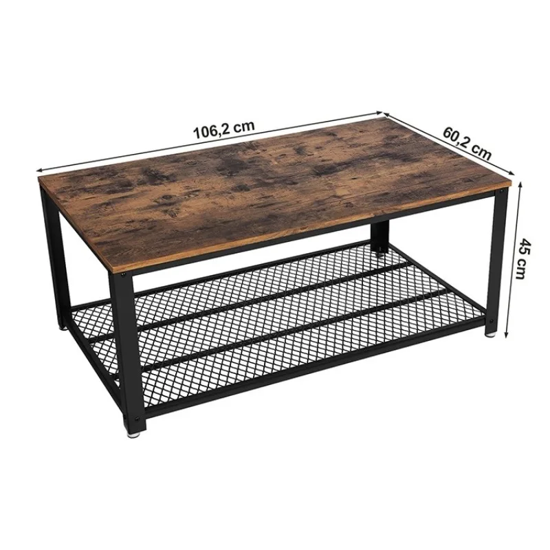 wrought iron bracket coffee table, rectangular edge table, tea table solid wood storage coffee table