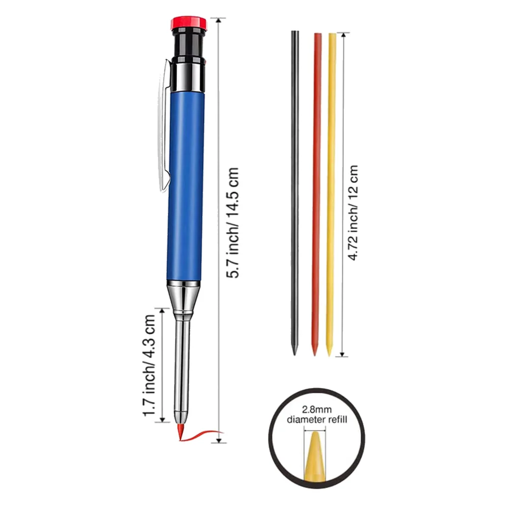 2 Pcs Solid Carpenter Pencil with 18 Refill Red Yellow Black Carpenter Mechanical Automatic Pencils Set