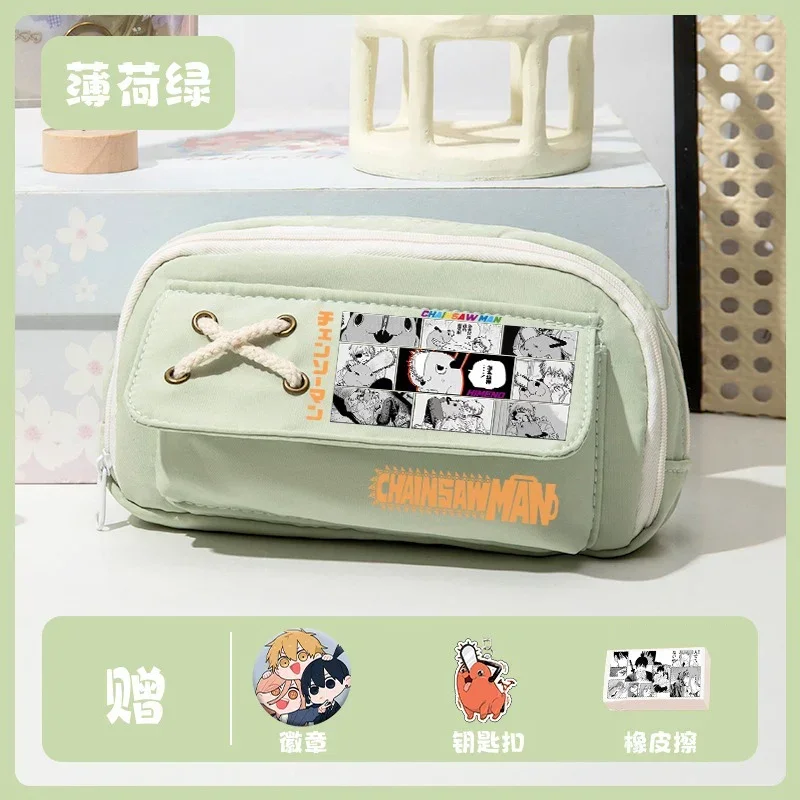 

2 Layers, Black White Blue Green, Large Capacity, Chainsaw Man, Anime Pencil Case Bag,Kids Pencilcase Girls Boys School Supplies