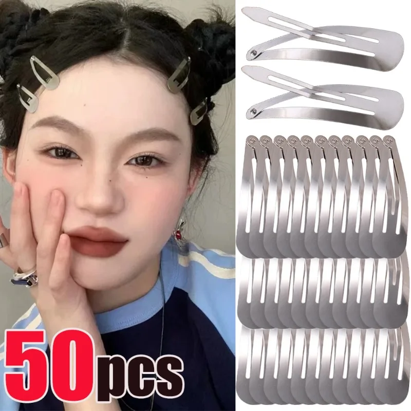 1/50Pcs Silver Hair Clips Women Girls Y2K Punk Droplet Shaped Hair Clips Daily Sweet BB Snap Hairpins Fashion Hair Accessories