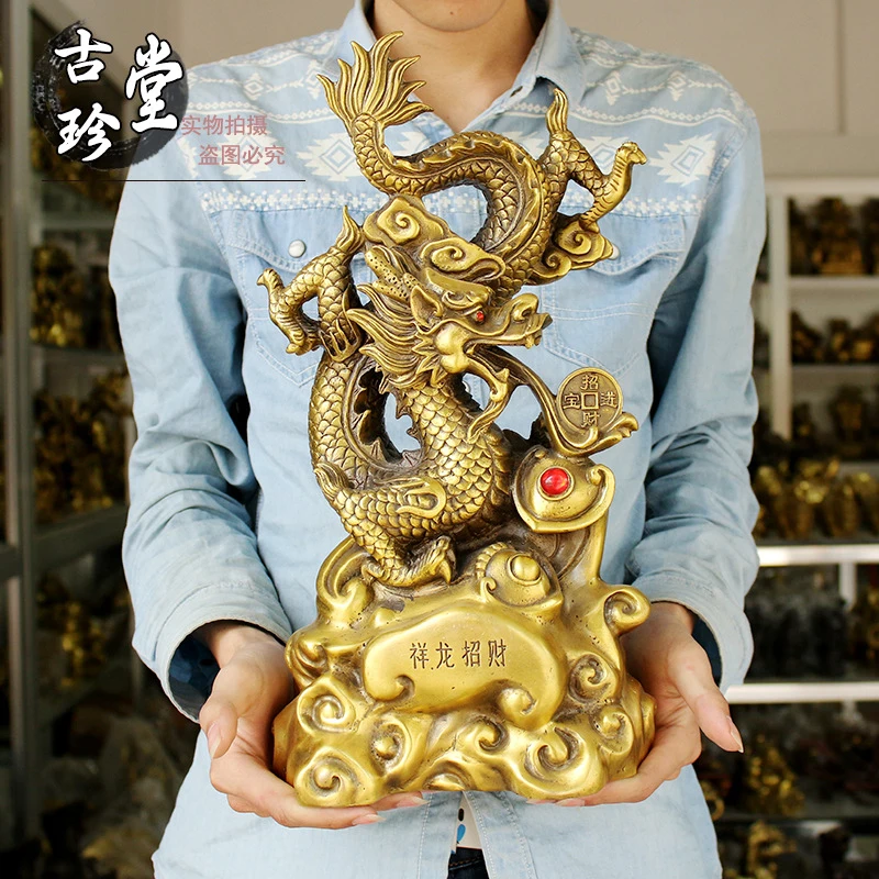 Exquisitely Crafted Copper Ornament, Zodiac Figurine, Han Dragon Metal Craft Gift For Office And Home