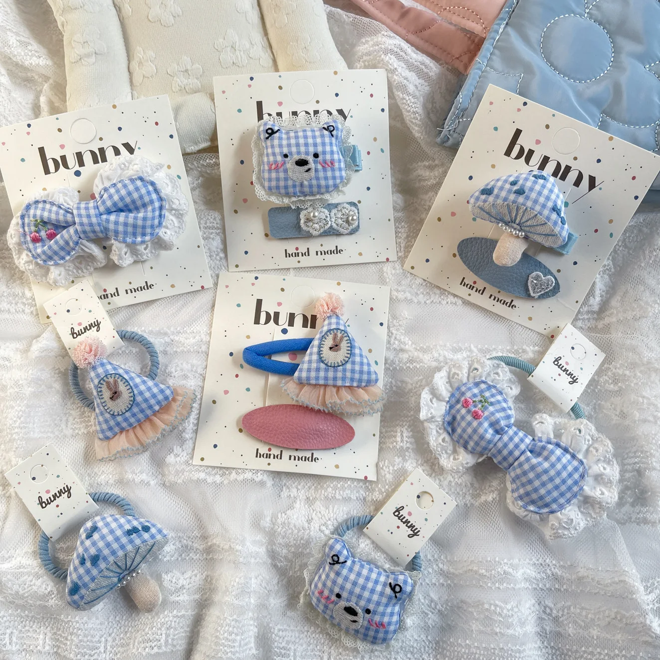 

Blue Plaid Hairpins Cartoon Bear Lace Bow Barrettes Hair Clips for Girls Sweet BB Clips Hairgrips Headwear Kids Hair Accessories