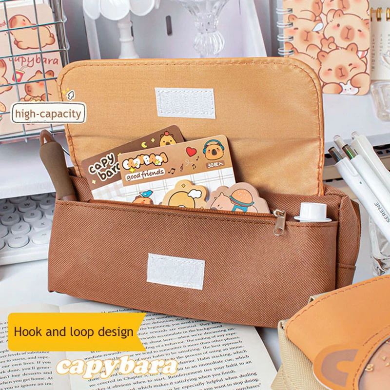 Capybara Sequined Pencil Case Large Capacity Stationery Bag Korean Canvas Pencil Case School Kits Pencil Pouch Back To School