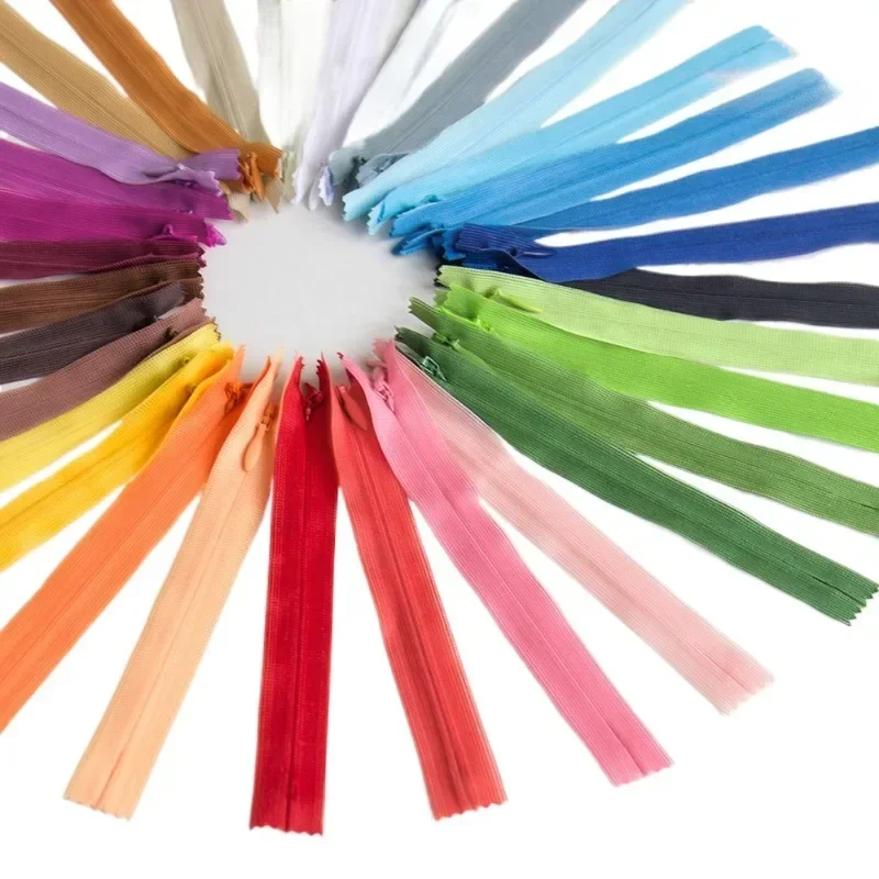 

50pcs/Lot YKK 2cc Hidden Invisible Zipper Nylon Coil Lace 60cm Close End Dress Pink Blue White Tailor Sewing Accessory