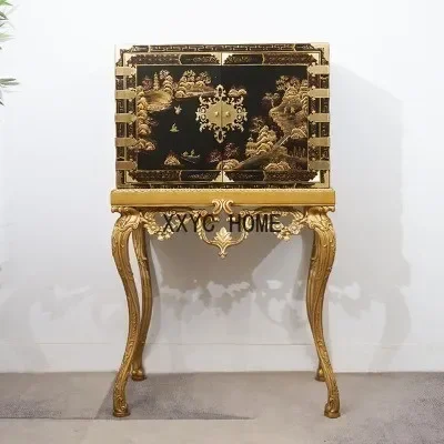 New Chinese Style Elm Gold Partition against the Wall a Long Narrow Table  Entrance Cabinet All Solid Wood Light Luxury Console